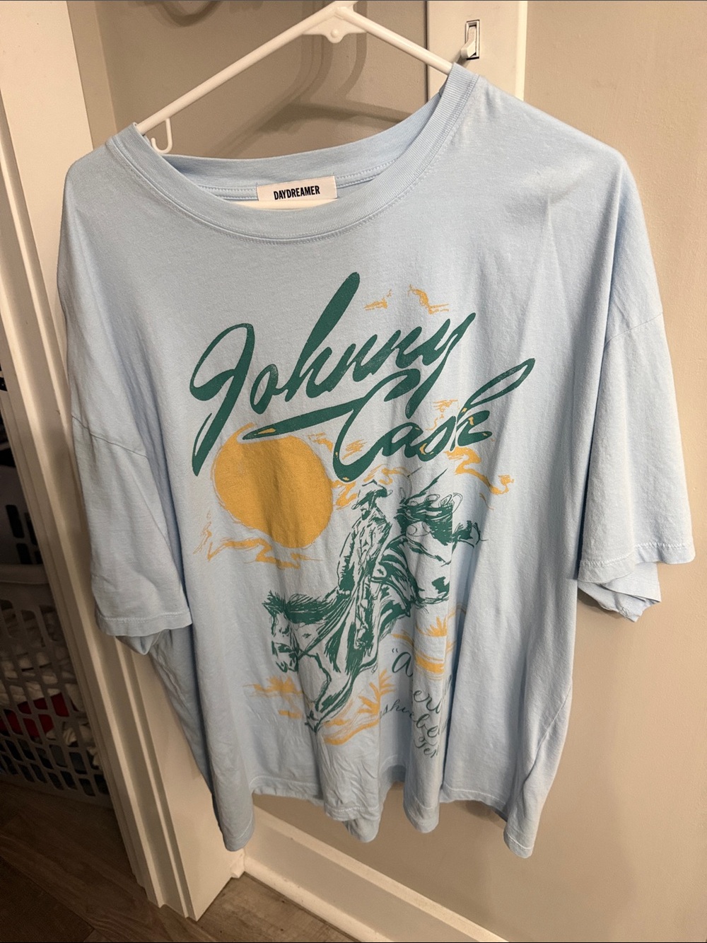 Daydreamer Light Blue Johnny Cash Graphic Tee with Yellow Sun